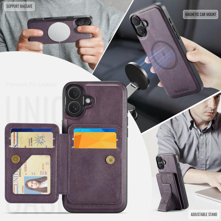 For iPhone 17 Fierre Shann Oil Wax Cow Leather Card Holder Back Phone Case