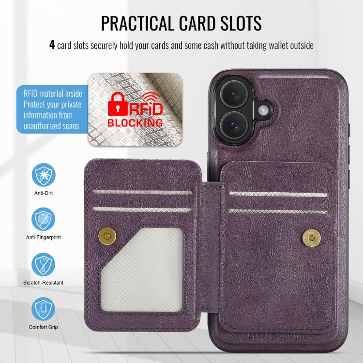 For iPhone 17 Fierre Shann Oil Wax Cow Leather Card Holder Back Phone Case