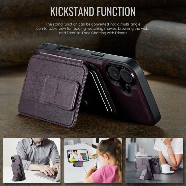For iPhone 17 Fierre Shann Oil Wax Cow Leather Card Holder Back Phone Case