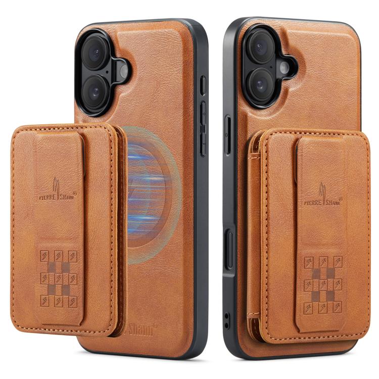 For iPhone 17 Fierre Shann Oil Wax Cow Leather Card Holder Back Phone Case
