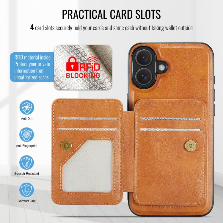 For iPhone 17 Fierre Shann Oil Wax Cow Leather Card Holder Back Phone Case