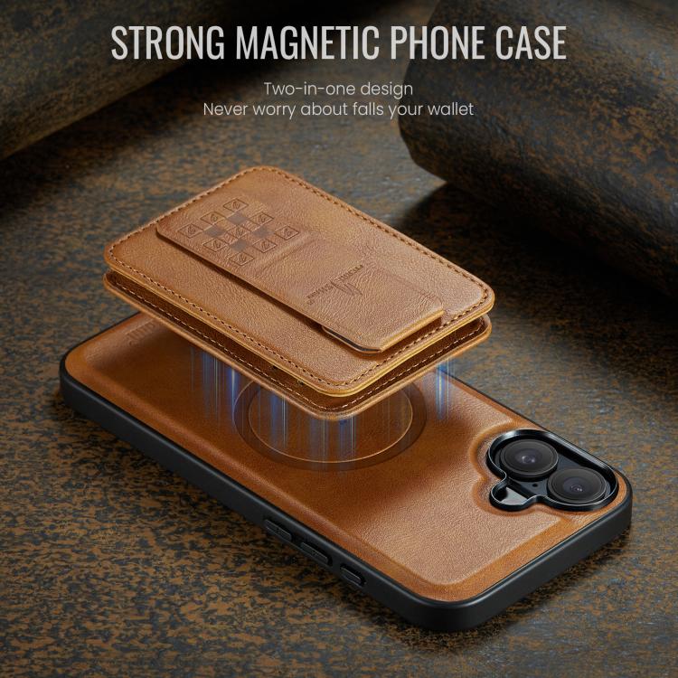 For iPhone 17 Fierre Shann Oil Wax Cow Leather Card Holder Back Phone Case
