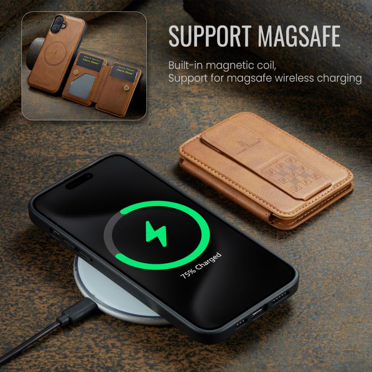 For iPhone 17 Fierre Shann Oil Wax Cow Leather Card Holder Back Phone Case