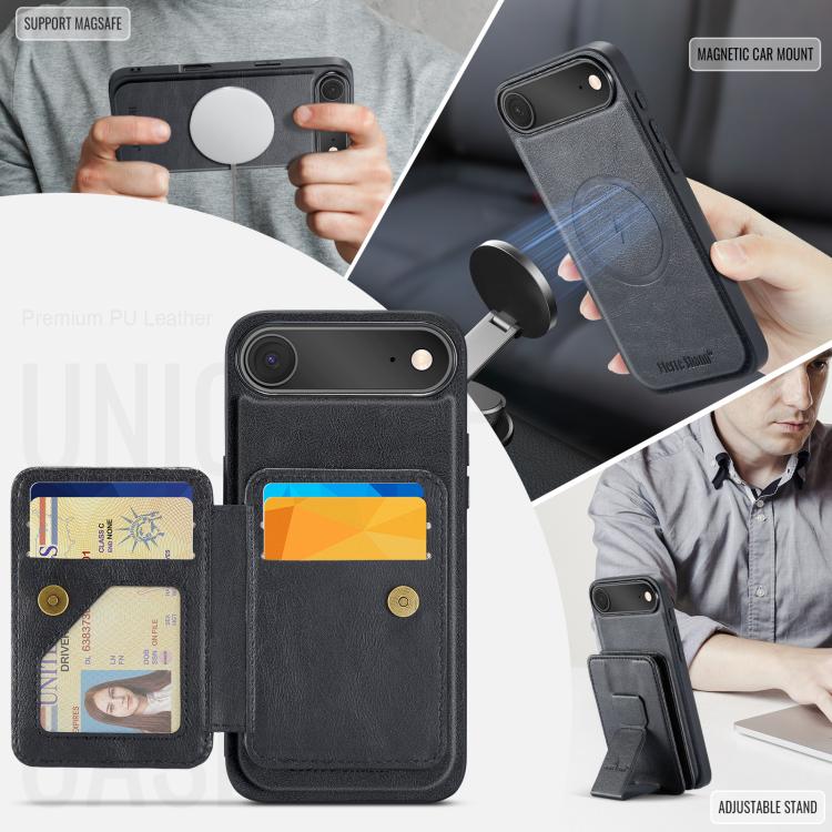 For iPhone Air Fierre Shann Oil Wax Cow Leather Card Holder Back Phone Case