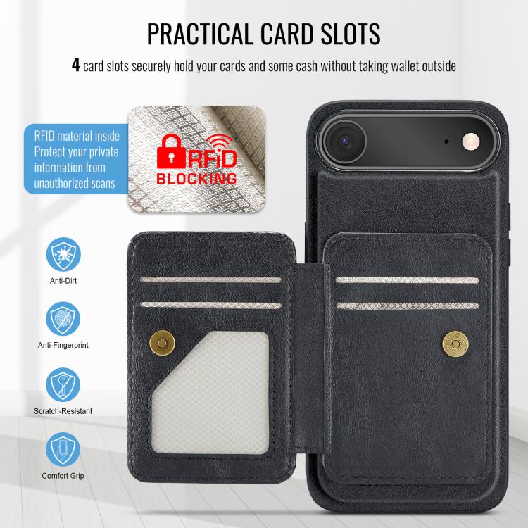 For iPhone Air Fierre Shann Oil Wax Cow Leather Card Holder Back Phone Case