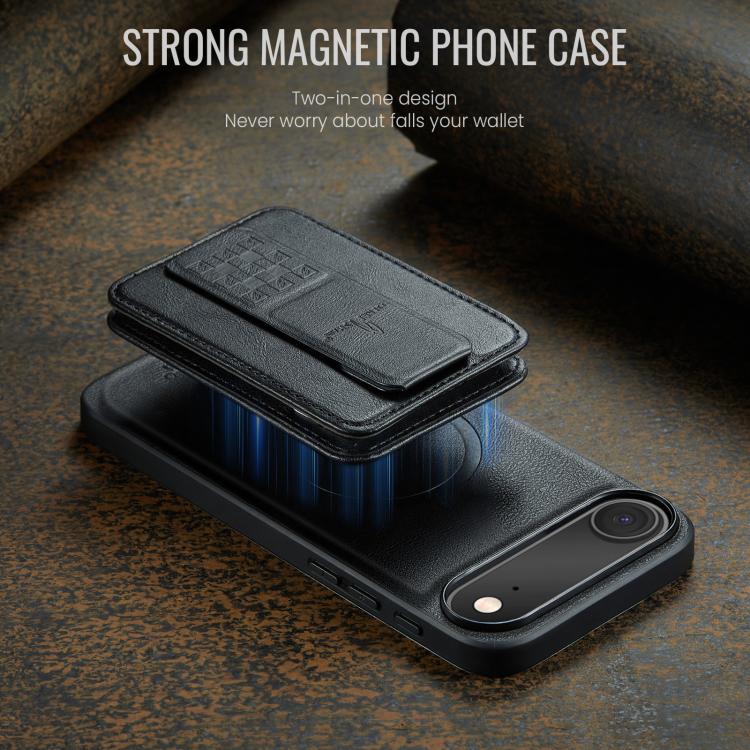 For iPhone Air Fierre Shann Oil Wax Cow Leather Card Holder Back Phone Case