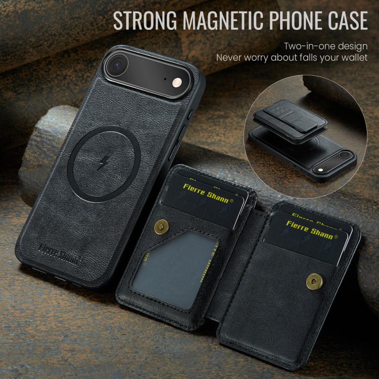 For iPhone Air Fierre Shann Oil Wax Cow Leather Card Holder Back Phone Case