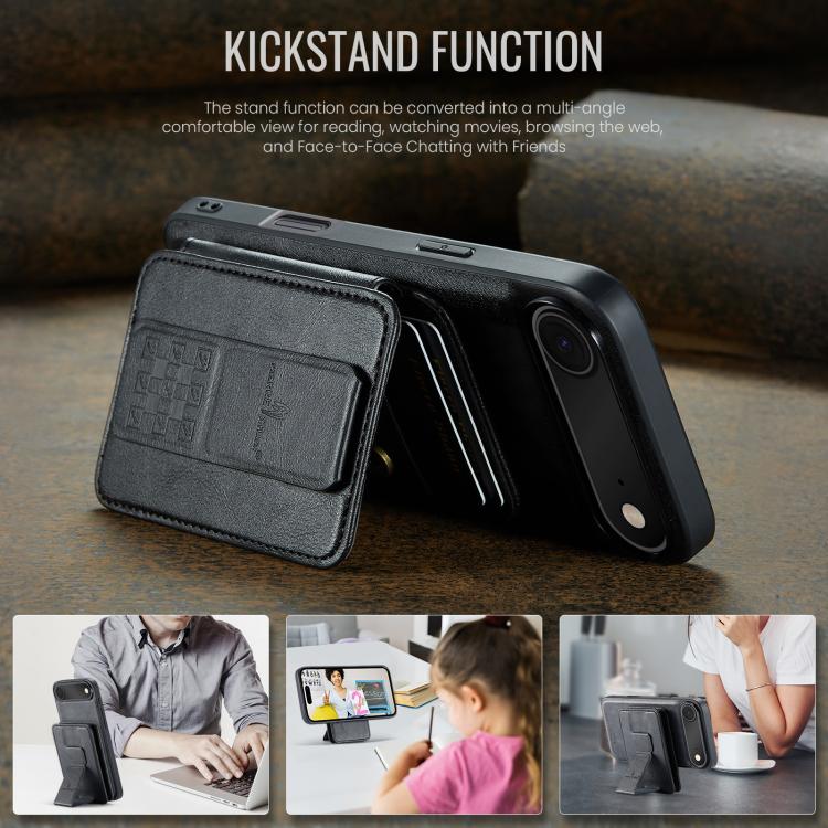 For iPhone Air Fierre Shann Oil Wax Cow Leather Card Holder Back Phone Case