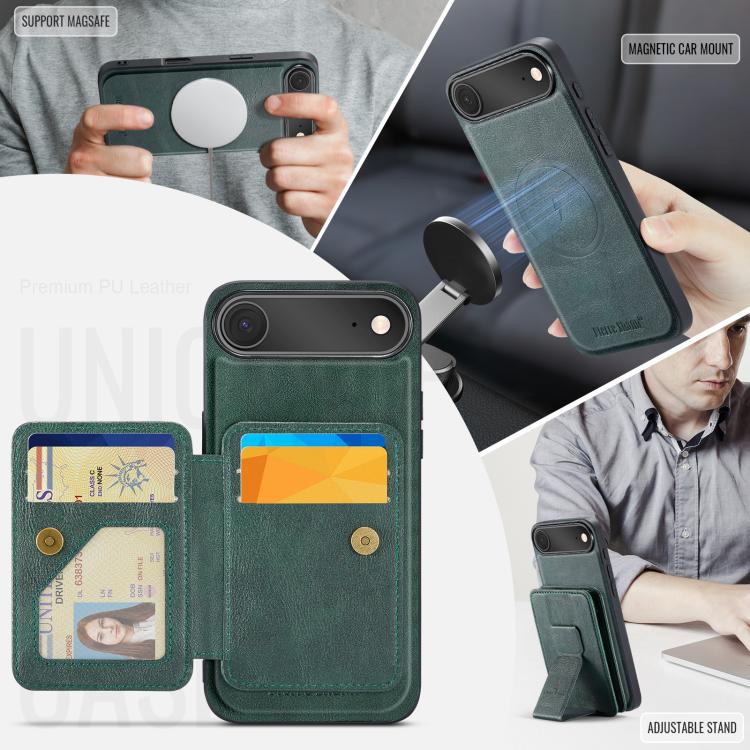 For iPhone Air Fierre Shann Oil Wax Cow Leather Card Holder Back Phone Case