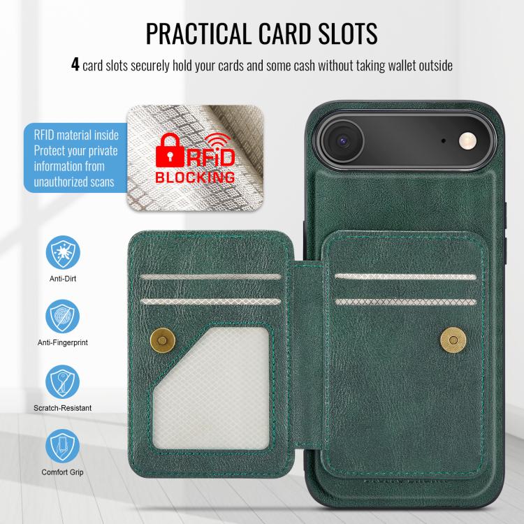 For iPhone Air Fierre Shann Oil Wax Cow Leather Card Holder Back Phone Case