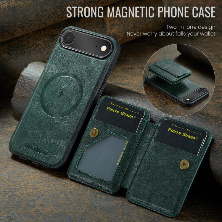For iPhone Air Fierre Shann Oil Wax Cow Leather Card Holder Back Phone Case