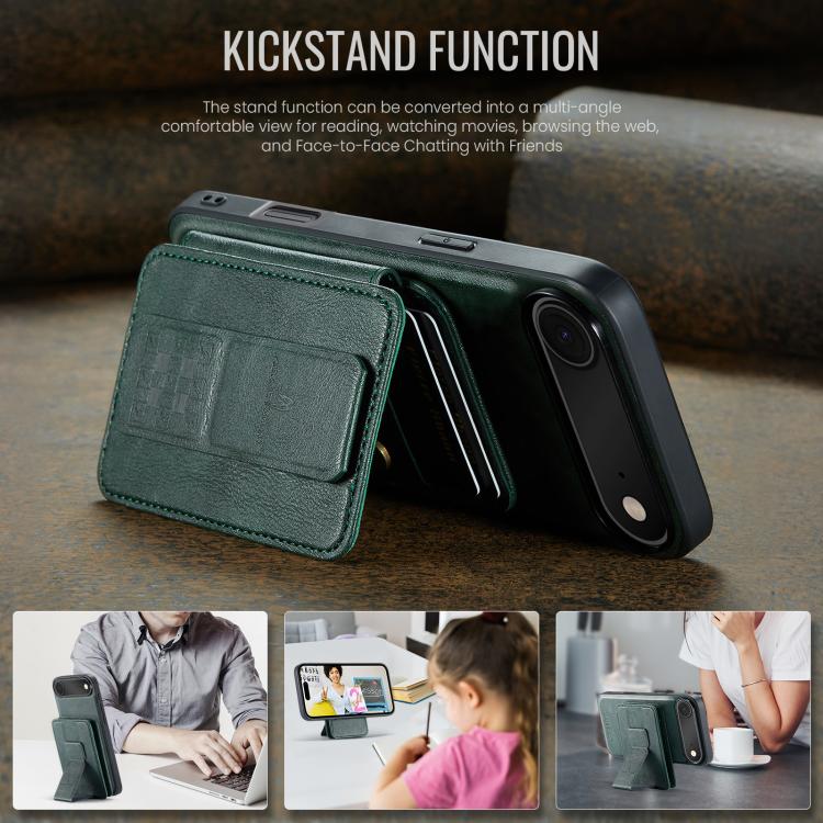 For iPhone Air Fierre Shann Oil Wax Cow Leather Card Holder Back Phone Case