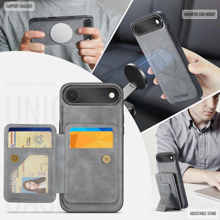 For iPhone Air Fierre Shann Oil Wax Cow Leather Card Holder Back Phone Case