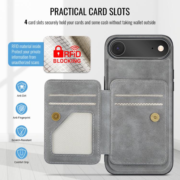 For iPhone Air Fierre Shann Oil Wax Cow Leather Card Holder Back Phone Case