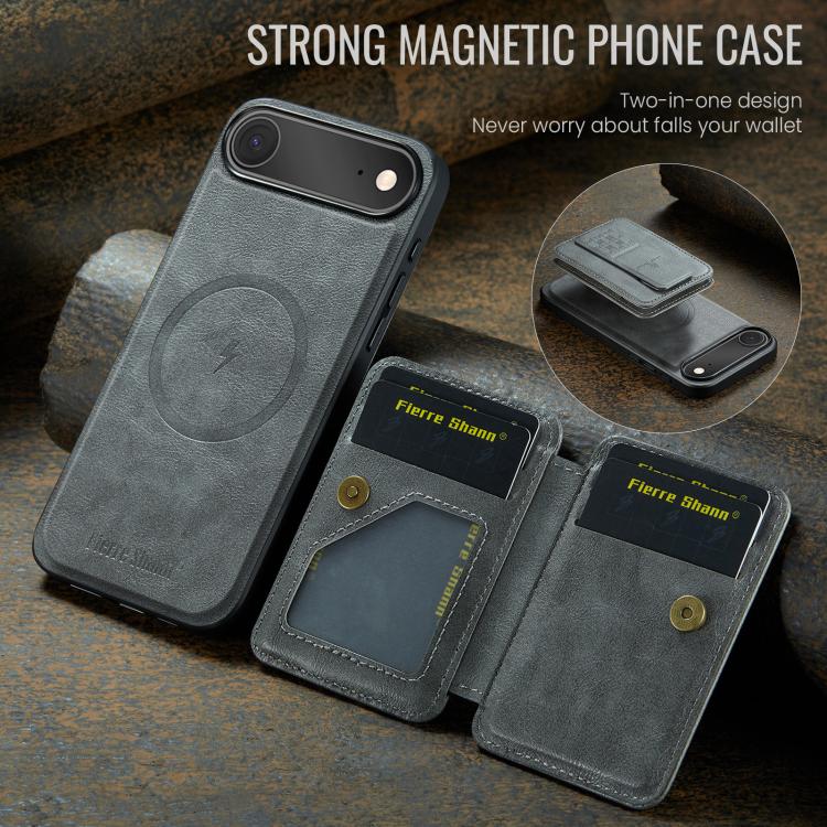 For iPhone Air Fierre Shann Oil Wax Cow Leather Card Holder Back Phone Case
