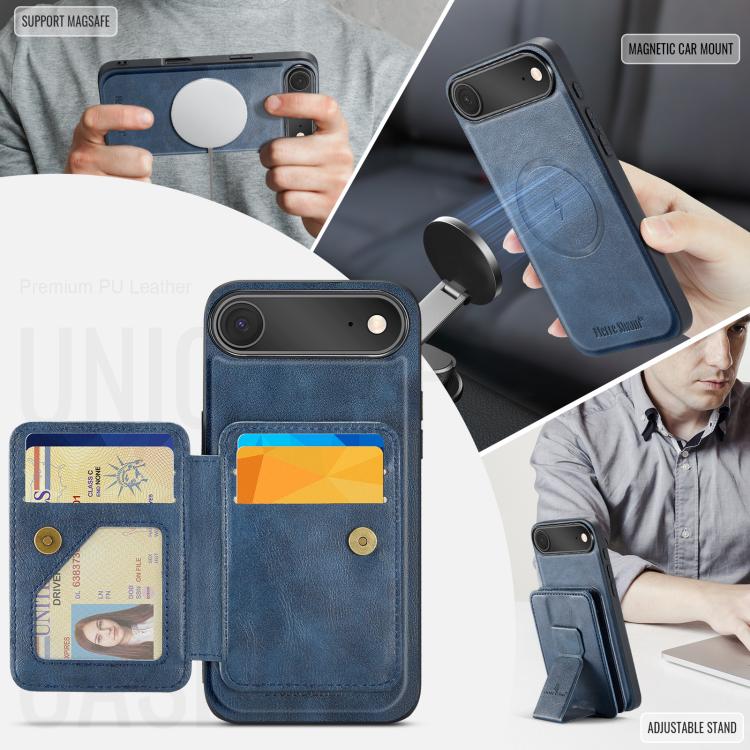 For iPhone Air Fierre Shann Oil Wax Cow Leather Card Holder Back Phone Case