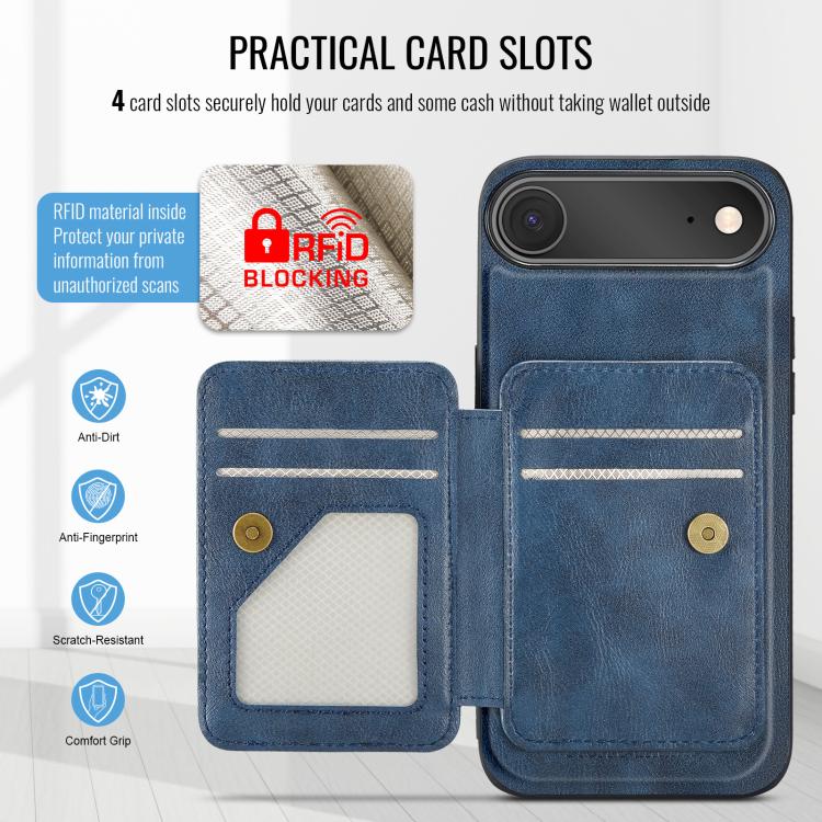 For iPhone Air Fierre Shann Oil Wax Cow Leather Card Holder Back Phone Case