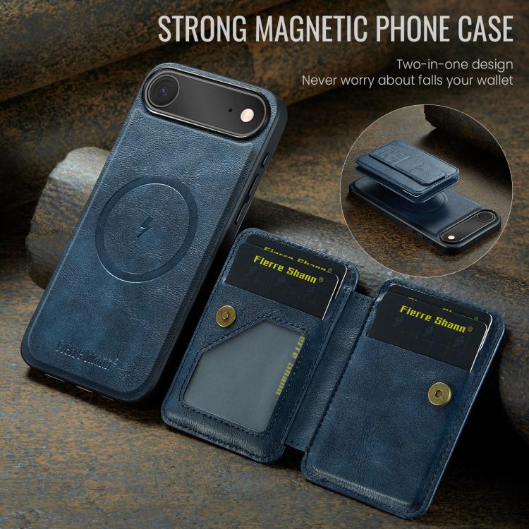 For iPhone Air Fierre Shann Oil Wax Cow Leather Card Holder Back Phone Case
