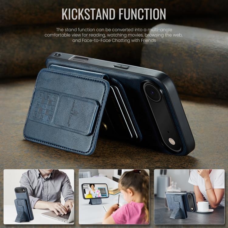 For iPhone Air Fierre Shann Oil Wax Cow Leather Card Holder Back Phone Case