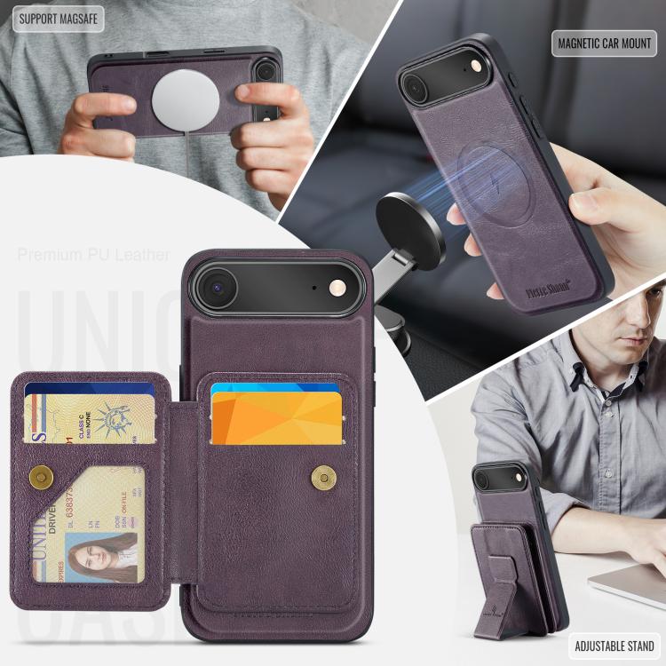 For iPhone Air Fierre Shann Oil Wax Cow Leather Card Holder Back Phone Case