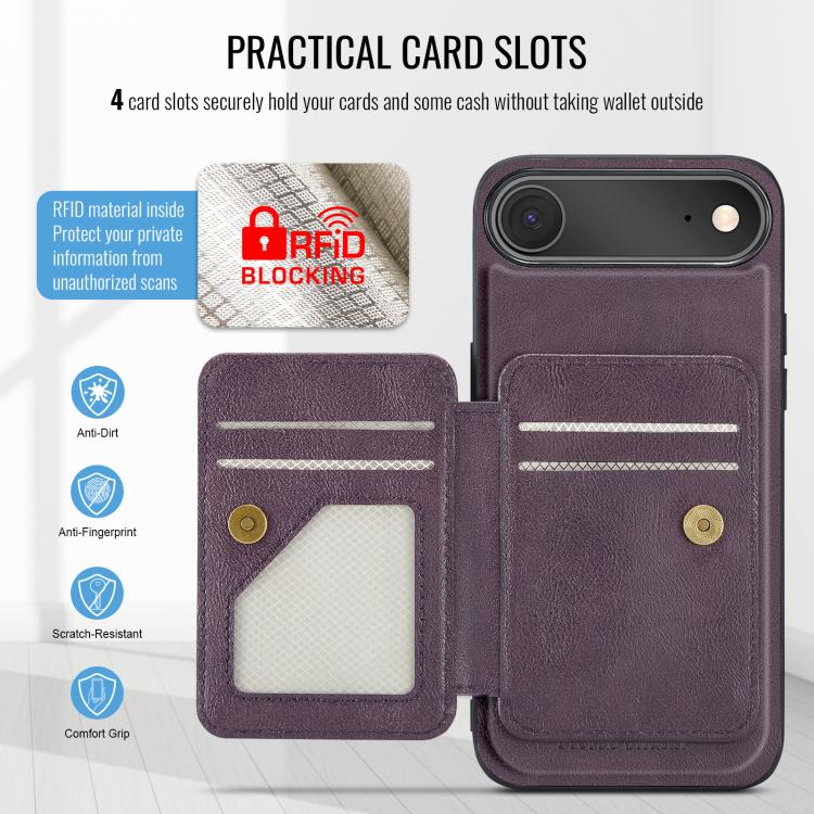 For iPhone Air Fierre Shann Oil Wax Cow Leather Card Holder Back Phone Case