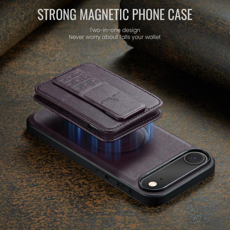 For iPhone Air Fierre Shann Oil Wax Cow Leather Card Holder Back Phone Case