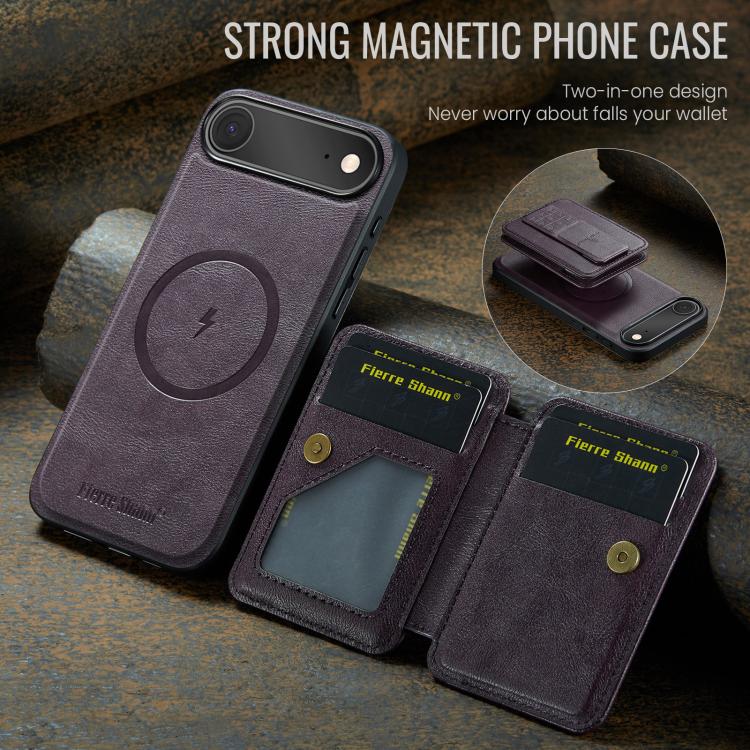 For iPhone Air Fierre Shann Oil Wax Cow Leather Card Holder Back Phone Case