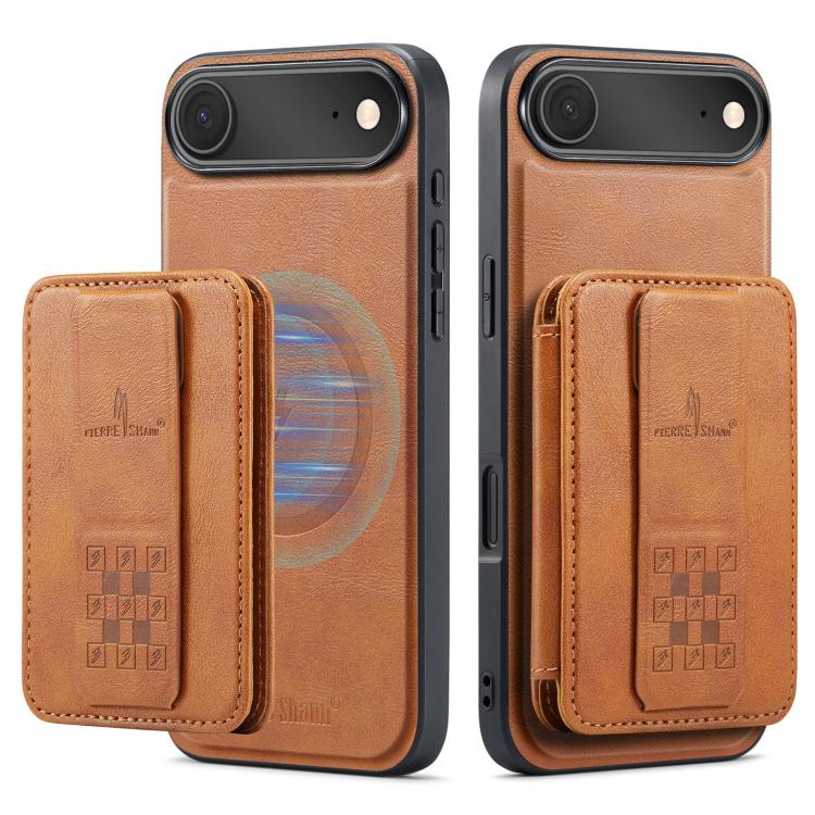 For iPhone Air Fierre Shann Oil Wax Cow Leather Card Holder Back Phone Case