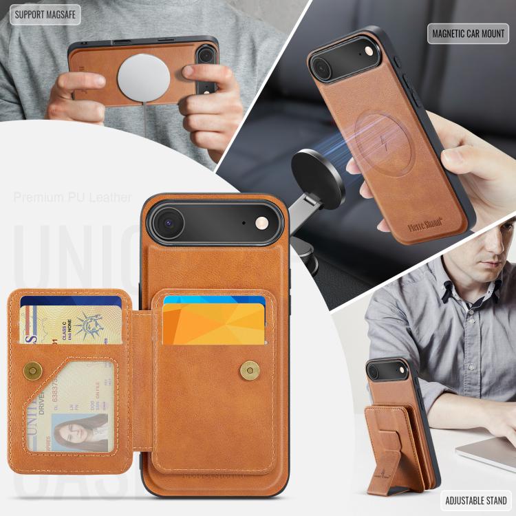 For iPhone Air Fierre Shann Oil Wax Cow Leather Card Holder Back Phone Case