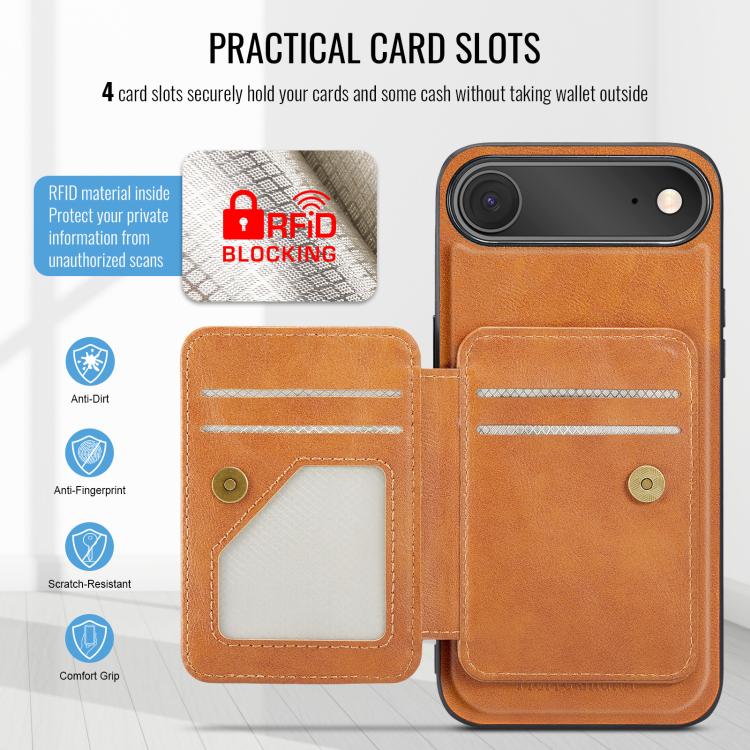 For iPhone Air Fierre Shann Oil Wax Cow Leather Card Holder Back Phone Case