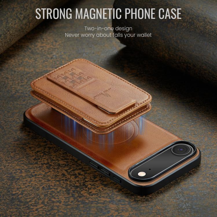 For iPhone Air Fierre Shann Oil Wax Cow Leather Card Holder Back Phone Case