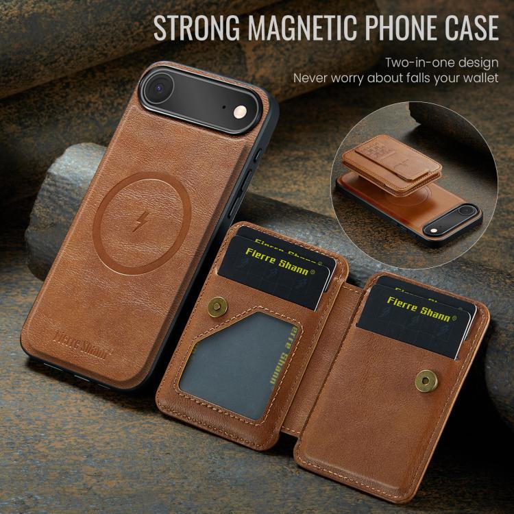 For iPhone Air Fierre Shann Oil Wax Cow Leather Card Holder Back Phone Case