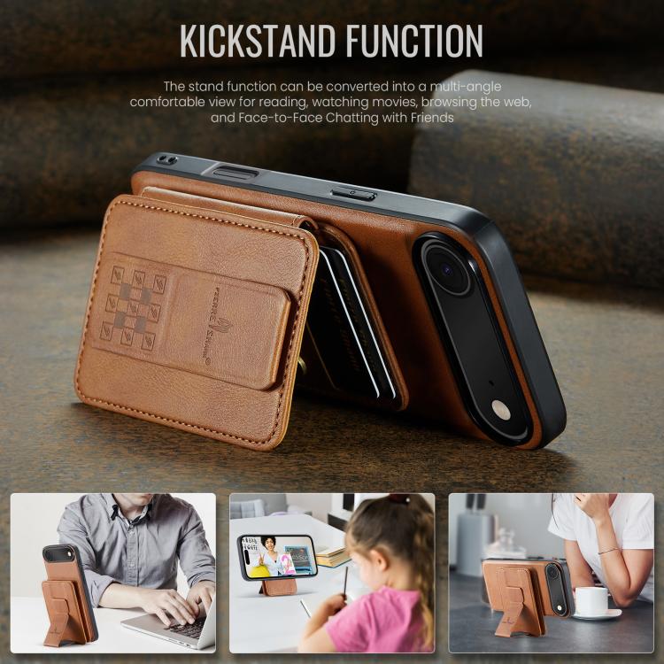 For iPhone Air Fierre Shann Oil Wax Cow Leather Card Holder Back Phone Case