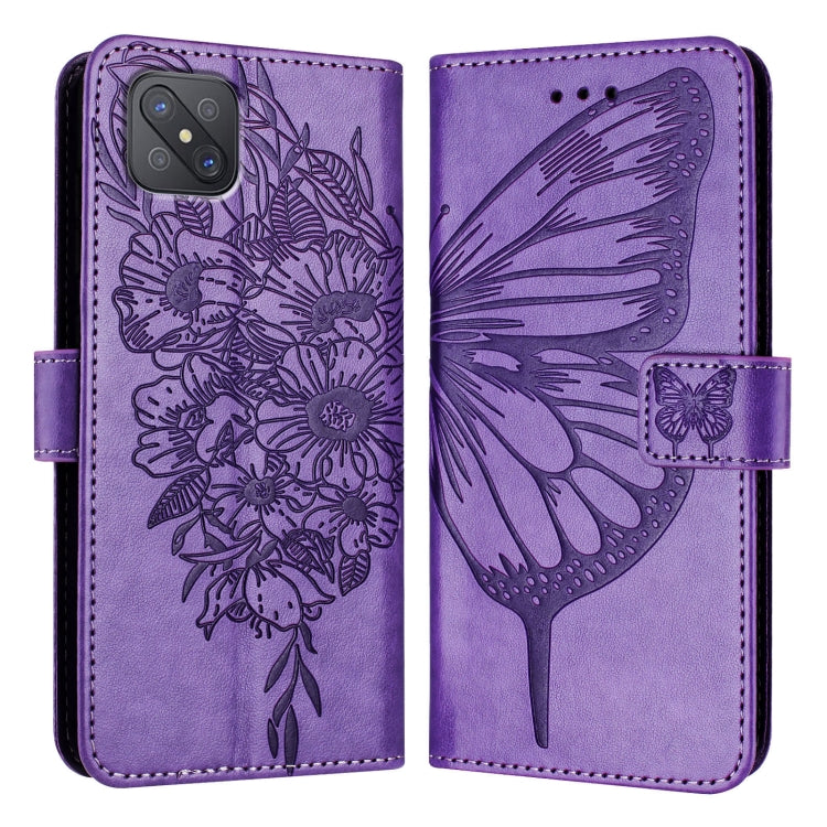 For OPPO A92s Embossed Butterfly Leather Phone Case