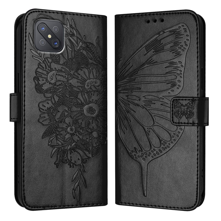 For OPPO A92s Embossed Butterfly Leather Phone Case