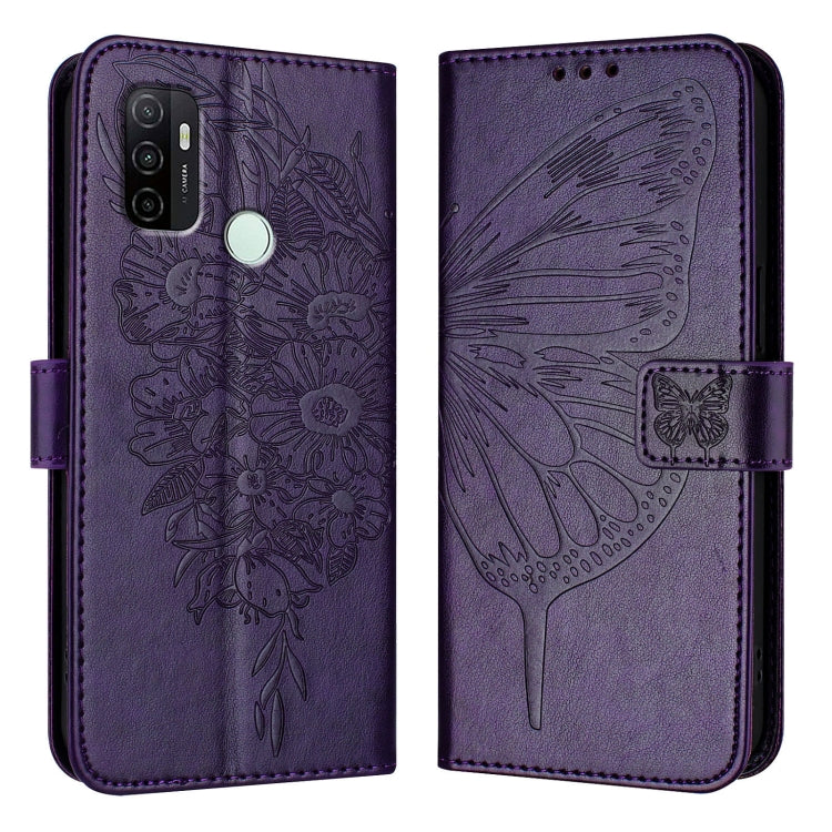 For OPPO A53s 4G / A33 2020 4G Embossed Butterfly Leather Phone Case