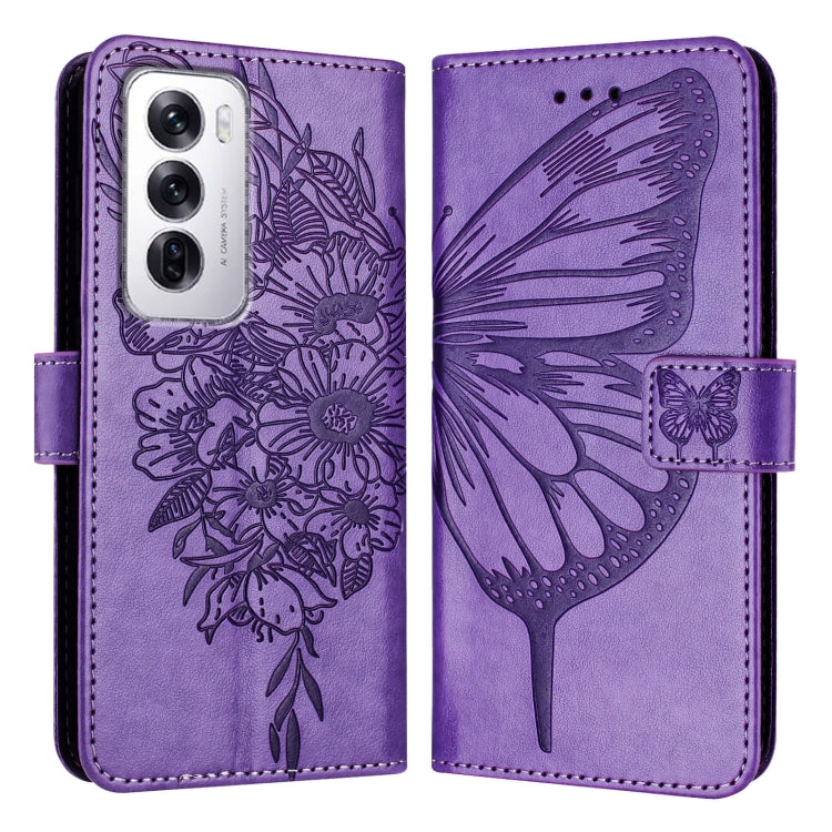 For OPPO Reno12 5G Global Embossed Butterfly Leather Phone Case