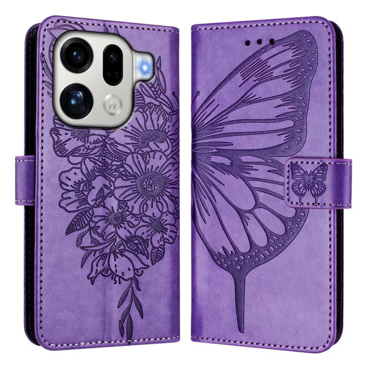 For OPPO Find X9 Pro Embossed Butterfly Leather Phone Case