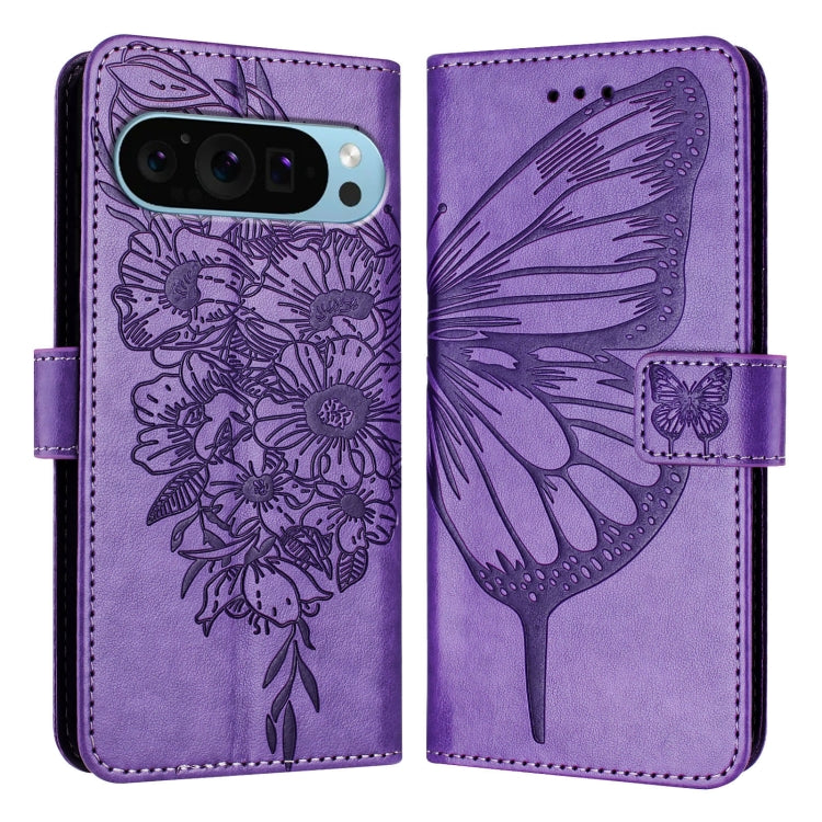For Google Pixel 9 Pro XL Embossed Butterfly Leather Phone Case