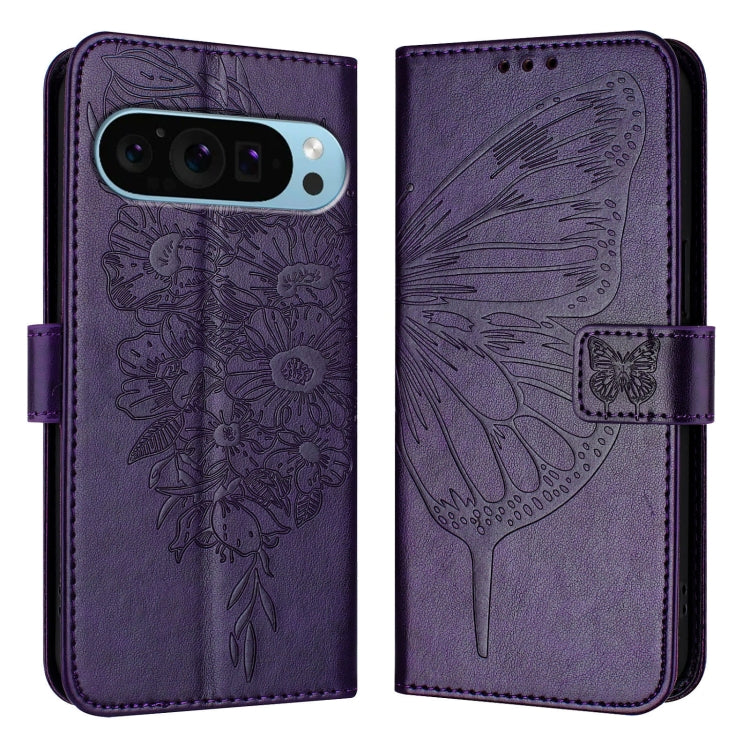 For Google Pixel 9 Pro XL Embossed Butterfly Leather Phone Case