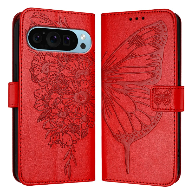 For Google Pixel 9 Pro XL Embossed Butterfly Leather Phone Case