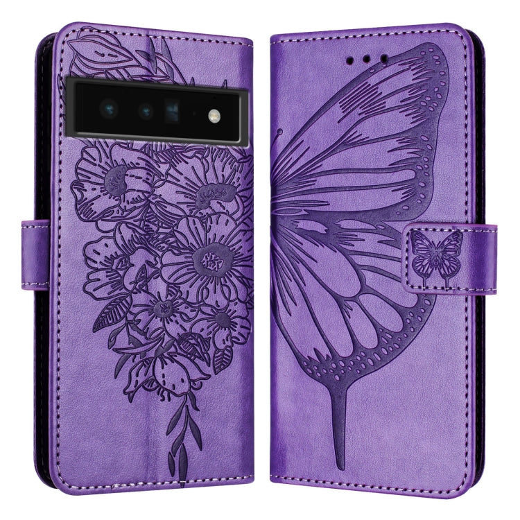 For Google Pixel 6 Pro Embossed Butterfly Leather Phone Case