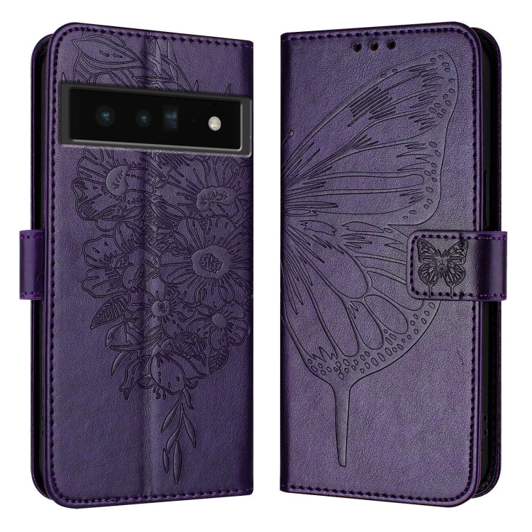 For Google Pixel 6 Pro Embossed Butterfly Leather Phone Case