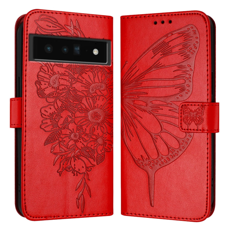 For Google Pixel 6 Pro Embossed Butterfly Leather Phone Case