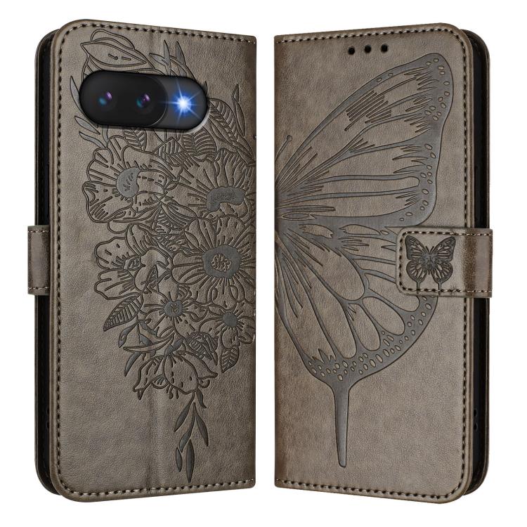 For Google Pixel 9a Embossed Butterfly Leather Phone Case