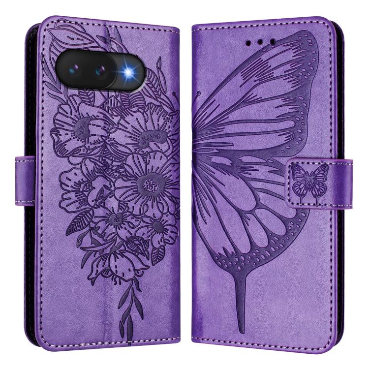 For Google Pixel 9a Embossed Butterfly Leather Phone Case