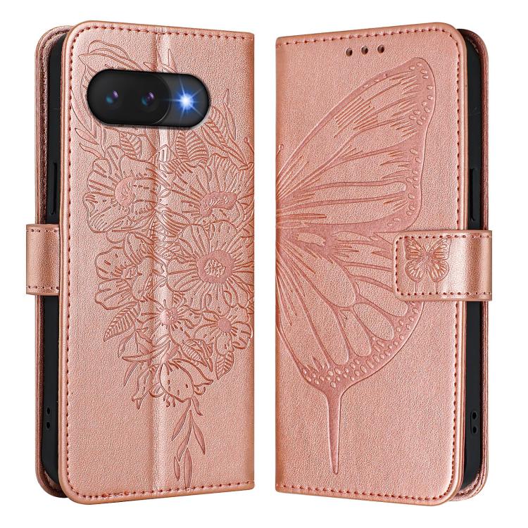 For Google Pixel 9a Embossed Butterfly Leather Phone Case