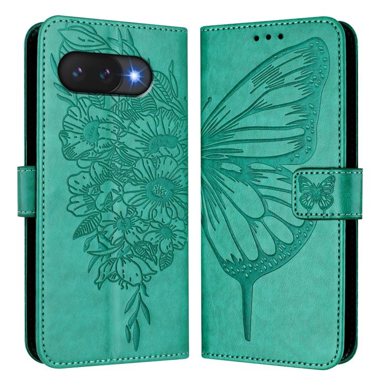 For Google Pixel 9a Embossed Butterfly Leather Phone Case