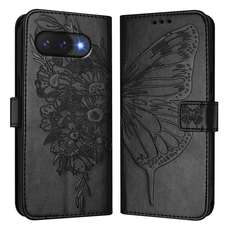 For Google Pixel 9a Embossed Butterfly Leather Phone Case