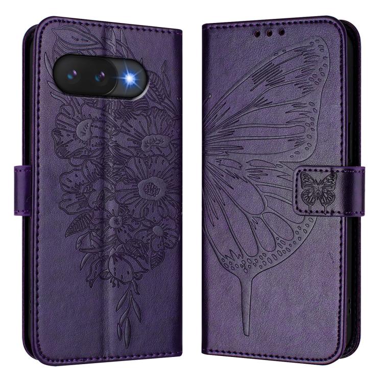 For Google Pixel 9a Embossed Butterfly Leather Phone Case